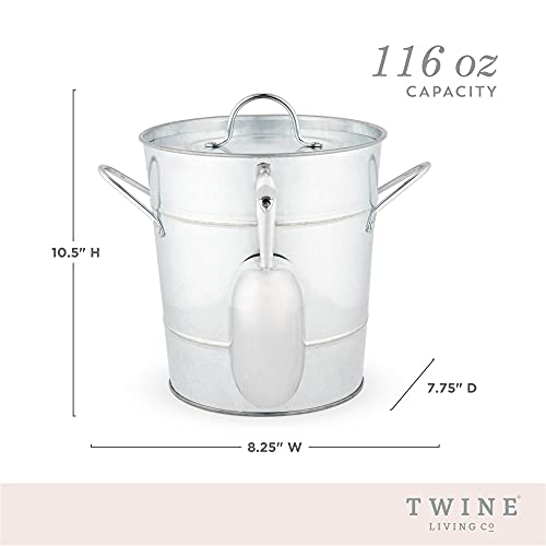 Twine Insulated Ice Bucket With Lid & Scooper for Parties - Galvanized Metal Bucket Cooler & Drink Tub Holds 1 Gallon