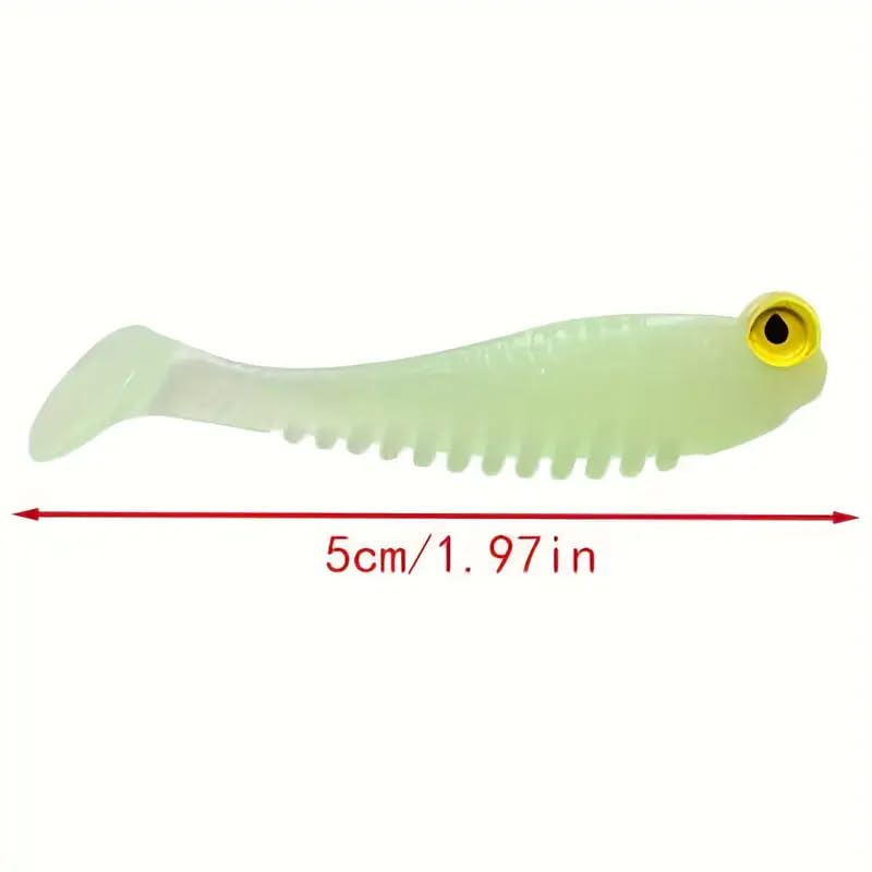 Glow-in-The-Dark T-Tail Fishing Lures, 1.97-Inch Silicone Swimbaits for Night Fishing, 10PCS