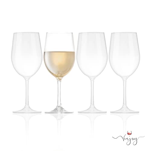Vinjoy Set of 4 Reusable Plastic Wine Glasses ‒ 12 oz Clear Stemmed, Tritan BPA-Free Unbreakable Wine Glasses for Outdoor,...