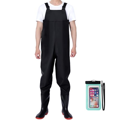 Aosethefrt Fishing Chest Waders and Waist Wader Pants for Men, Waterproof PVC Lightweight Bootfoot Black Insulated Wading
