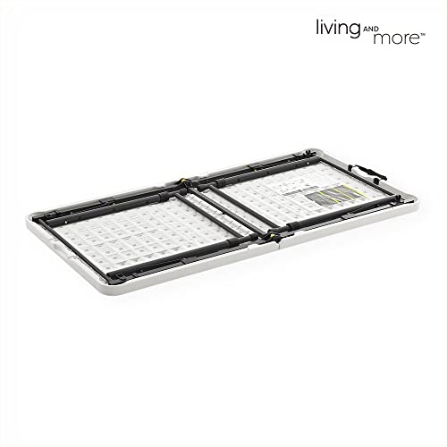 Living and More 4 Foot Height Adjustable Fold-in-Half Table with Carrying Handle, Easy Folding and Storage, Indoor Outdoor...