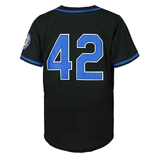 Dabuliu Men's Black Legend 42 Retro Baseball Jersey Embroidered Patches Sewn Hipster Hip Hop Shirts