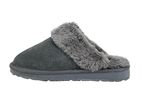 Clarks Womens Open Back Suede Leather Comfort Clog Slipper JMS0583C - Plush Faux Fur Trim - Indoor Outdoor House Slippers ...