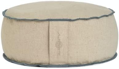 Organic Round Meditation Cushion by renoo - Durable Comfortable Cotton, Linen, Hemp - Modern Zafu - Buckwheat Floor Pillow Yoga Bolster in 15 Colors Removable Cover - 15 inches - Dune