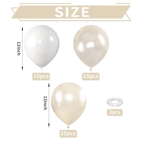 Pearl Balloons, 52 PCS 12 Inch Pearl white Double-Stuffed Balloons, White Pearl Sand White Double-Stuffed Ivory Latex Ball...