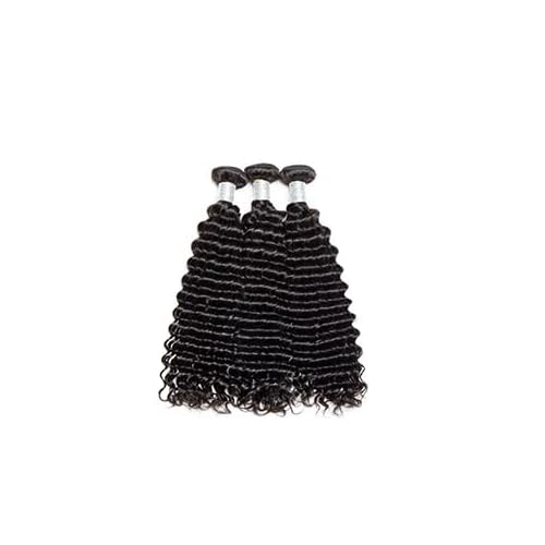Deep Wave Bundles with Closure Human Hair 16 18 20 inch Human Hair Bundles with 14 inch 5x5 HD Lace Closure Free Part 100% Unprocessed Virgin Hair Bundles Natural Color Soft