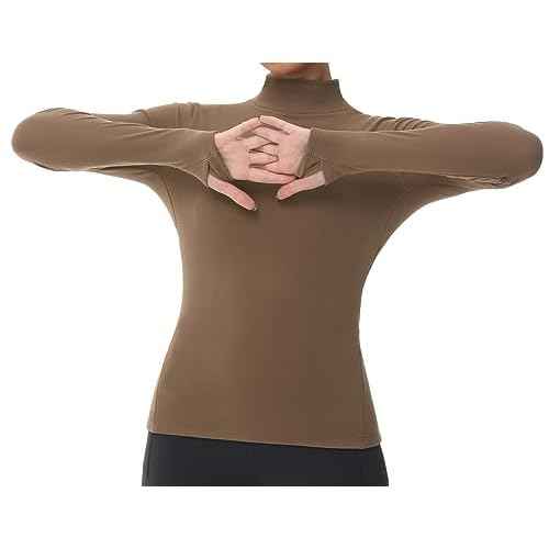 THE GYM PEOPLE Women's Mock Turtleneck Long Sleeve Shirts Fleece Thermal Underwear Pullover Tops with Thumb Hole