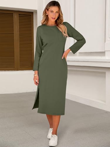 ANRABESS Womens 3/4 Sleeve Striped Slit Midi T Shirt Dresses 2026 Summer Casual Beach Vacation Clothes Spring Travel Sundress