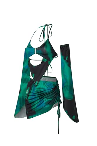 CAPE CLIQUE Rave Outfits for Womens Festival Sexy Y2K 2 Piece Outfits Summer Long Sleeves Birthday Party Clubwear