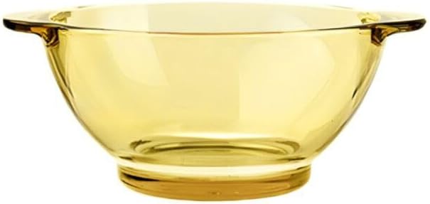 STP GOODS Glass Soup and Salad Bowl with Handles, Cobalt Transparent Glass Eating Plates, Circular Dinnerware for Salad, Bread, Dinner (Yellow 4 pcs)