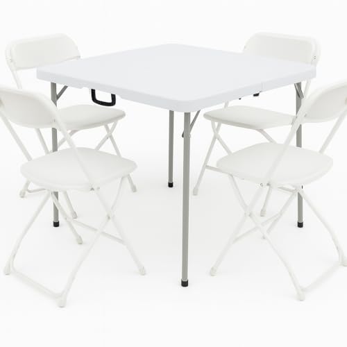 BTEXPERT 5 Piece Folding Card Table Portable and Chair Set, 34" Square Foldable Table 4 Adult Chairs for Board Games Party...