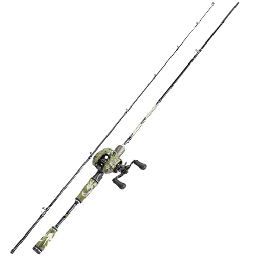 Sougayilang Baitcaster Combo, 30Ton+24Ton Graphite 2-Piece Blanks Casting Fishing Rod,SuperPolymer Handle,“S” Style Hook K...