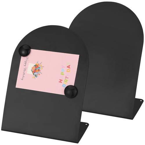 2 PCS Magnetic Bulletin Boards with Easel Stand, 11x8in Tabletop Metal Board with Anti-Tipping Bent Design and 4 Magnets, ...