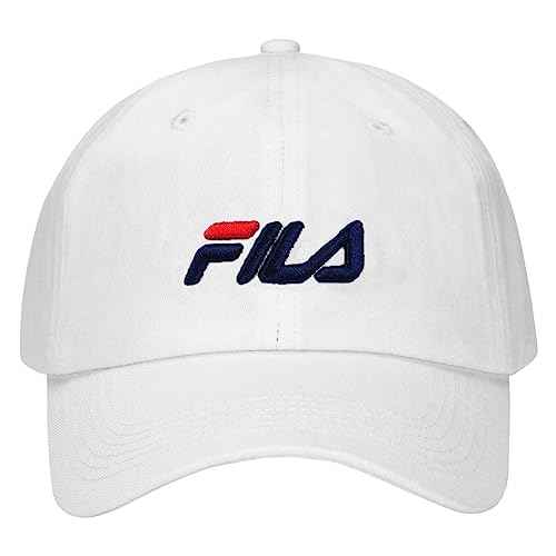 Fila Unisex Speed Logo Cotton Twill Slouch Adjustable Baseball Dad Hat (White)