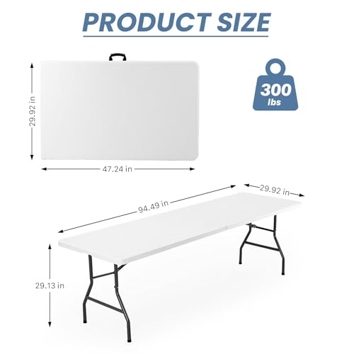 DUMOS 8 Feet Plastic Folding Table, Outdoor Portable Heavy Duty Table with Carrying Handle, Lock for Camping Picnic Party ...