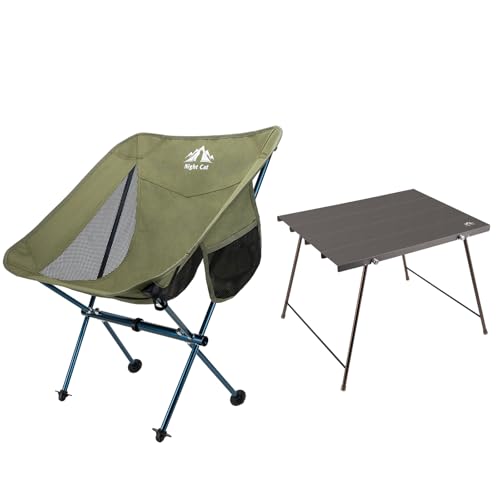 Night Cat Backpacking Chair Ultralight with Folding Camping Table Low Back Camping Chairs Foldable Portable Compact Suppor...
