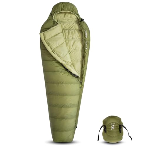 ATEPA Down Sleeping Bag for Adults, 700FP Recycled 15D Nylon Shell 35°F 45°F Mummy Cold Weather Ultralight 3 Season Compac...