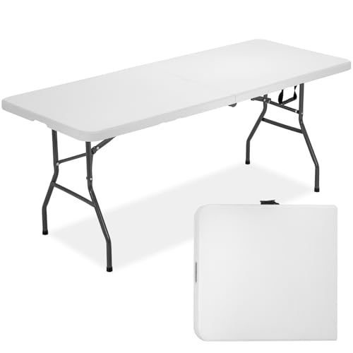 FDW 6 Foot Outdoor Dining Table, Foldable Portable Rectangular Plastic Folding Table with Built in Carrying Handle for Par...