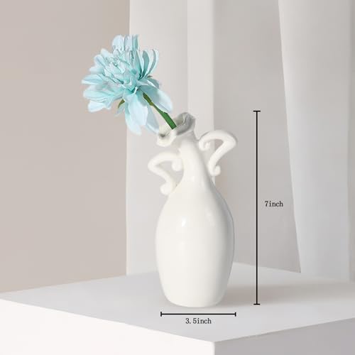 XMMEIMK Vase with Attitude, White Ceramic Small Neck Vases, Novel and Lovely Unique Shape Vase, 7inch Modern Home Decorati...