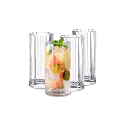 INSETLAN Glass Cups Vintage Glassware Set of 4 Large, Origami Style Transparent Cocktail Glasses Set, Bar Beverages Ice Co...
