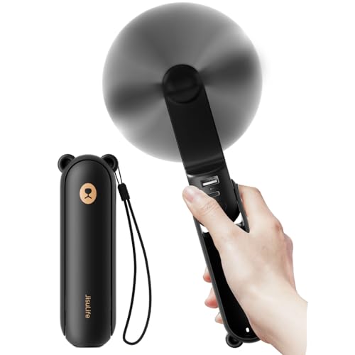 JISULIFE Handheld Fan with 4500 mAh Powerbank Max 37 Hours Runtime, Pocket Portable Battery Operated or USB Powered Foldin...