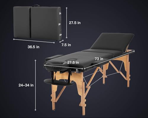 BestMassage Massage Bed Portable Massage Table 3 Folding Lash Bed Height Adjustable 24 Inch Wide Spa Table with Non-Woven ...