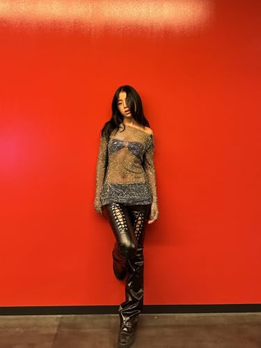 Cute and Spicy Women's Rhinestone Sheer Mesh Dress Long Sleeve Slim Fit V Back Party Clubwear Dress Run Small Order 1 Size UP