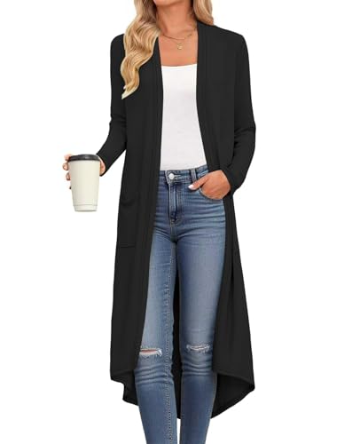 DB MOON Womens Long Cardigan Fall Lightweight Long Sleeve Sweater Light Weight Winter Open Front Sweaters with Pockets