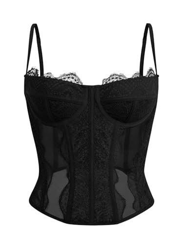Dealmore Corset Tops For Women Going Out Lace Mesh Date Night Fall Fashion Outfits Clothes Crop Cute Party Strap Tank