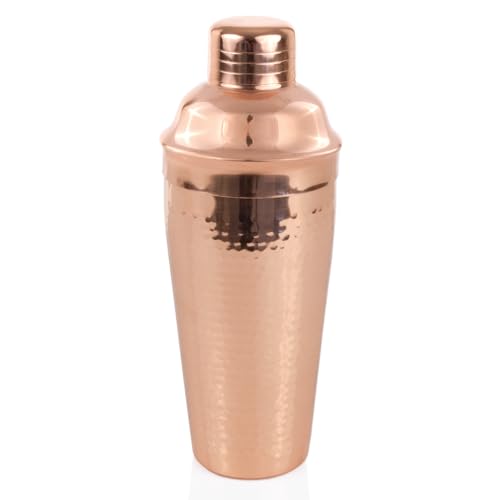 Twine Hammered Cocktail Shaker for Cold Brew Cocktails, Margarita, Whiskey Sour, Stainless Steel Martini Shaker with Strai...