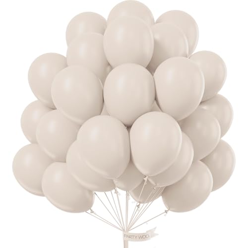 PartyWoo White Sand Balloons 51 pcs 12 Inch Beige Cream Ivory Off White Latex Helium Balloons for Wedding Bridal Graduatio...
