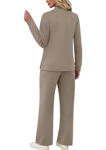 WIHOLL Two Piece Sets for Women Fall Travel Vacation Outfits Long Sleeve Lounge Sets Side Slit Wide Leg Pants S-3XL