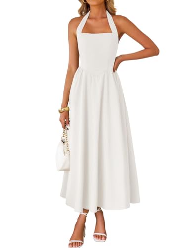 ZESICA Women's Summer Sleeveless Halter Midi Dress 2026 Off Shoulder High Waist Flowy Beach Wedding Guest Long Dresses