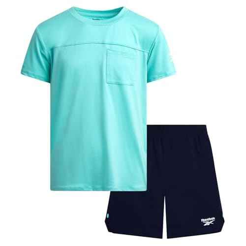 Reebok Boys Athletic Shorts Set - 2 Piece Summer Clothes Outfit with Pocket Tee and Boys Running Shorts for Active Kids