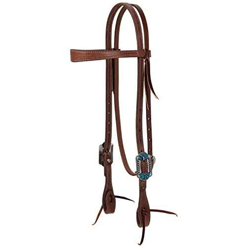 Weaver Leather ProTack Headstall with Designer Hardware, Slim Browband, Turquoise Flower