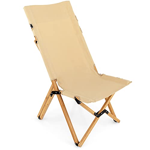 Giantex Folding Camping Chairs, Portable Beach Chairs with 2-Level Adjustable Backrest, Bamboo Frame Canvas Fabric, Outdoo...