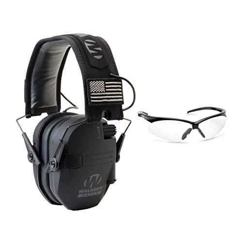 Walker's Razor Slim Electronic Hearing Protection Muffs with Sound Amplification and Suppression and Shooting Glasses Kit