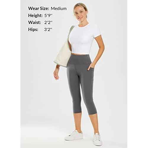 baleaf Nuleaf Women's Stretch Capri Leggings with Pockets High Waisted Brushed Yoga Workout Athletic Tummy Control Capris 19"