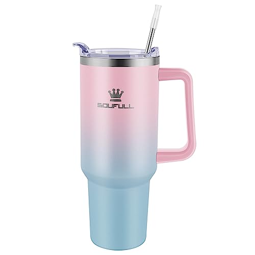 40 oz Tumbler with Handle and Straw Lid, 100% Leak-proof Travel Coffee Mug, Stainless Steel Insulated Cup For Beverages, K...