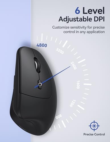 TECKNET Ergonomic Mouse, Wireless Vertical Mouse, 4800 DPI, Rechargeable Bluetooth Mice for Carpal Tunnel Right Hand, 3-De...