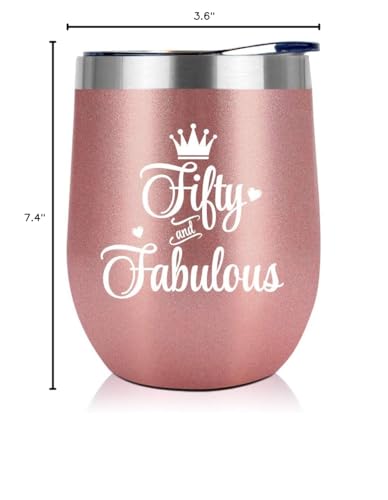 NewEleven 50th Birthday Gifts For Women, Her - 1975 50th Birthday Decorations - Gift For Women Turning 50-50 Year Old Gifts For Her, Mom, Wife, Friends - 12 Oz Wine Tumbler