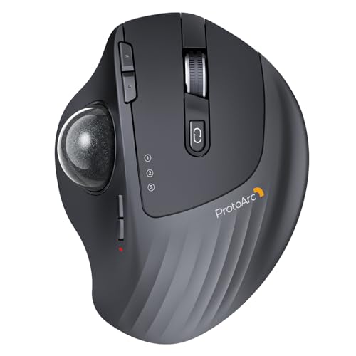 ProtoArc Wireless Trackball Mouse, EM01 NL Ergonomic Bluetooth Rollerball Thumb Rechargeable Computer Laptop Mouse, Adjust...