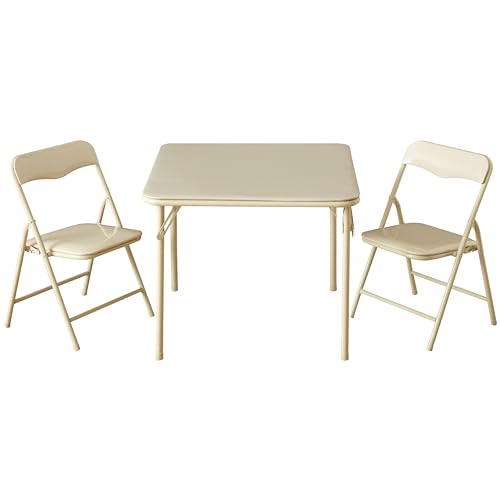 Heritage Kids Beige Kids Activity Table and Chair Set,3-Piece Furniture Set with 1 Square Table & 2 Folding Chairs,Playroo...