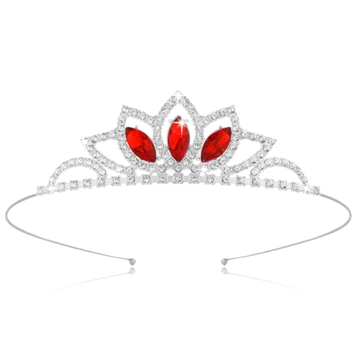 Sparkling Princess Crown Red Rhinestone Tiara for Girls - Royal Party Hair Accessories for Birthday Prom Wedding