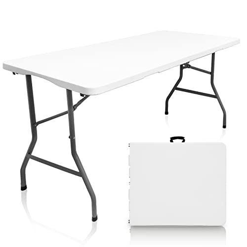 CAMP SOLUTIONS Plastic Folding Table, 5 FT Folding Table, Plastic Portable Tables for Dining Parties Card Picnic Camping, ...