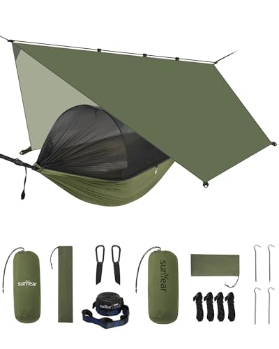 Sunyear Camping Hammock with Net - Double&Single Hammock with House-Like Net- Easy Setup & Pack, Lightweight & Portable, P...