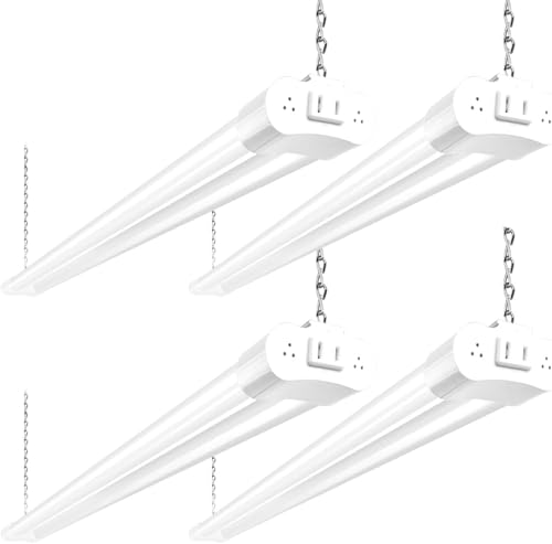 hykolity 4 Pack Linkable LED Shop Light, 4FT 42W [250W Equivalent], 4400lm, 5000K Daylight, with Plug, Utility Light Fixtu...