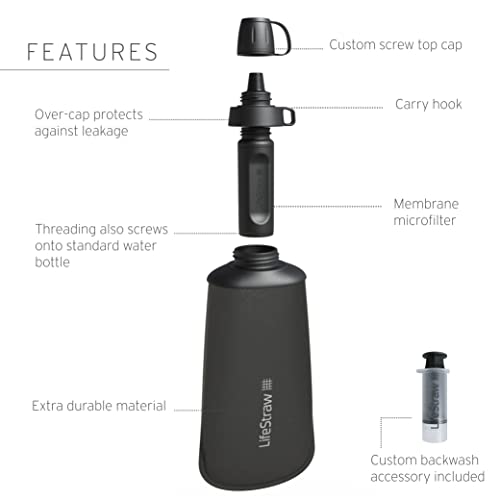 LifeStraw Peak Series - Collapsible Squeeze Bottle Water Filter System – 650ml for Trail Running, Through Hiking, Travel, ...
