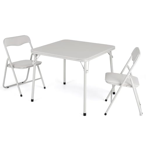 GarveeHome Folding Card Table and Chair Set of 3, Upholstered Foldable Table and Chair Set, Portable Metal Frame Children'...