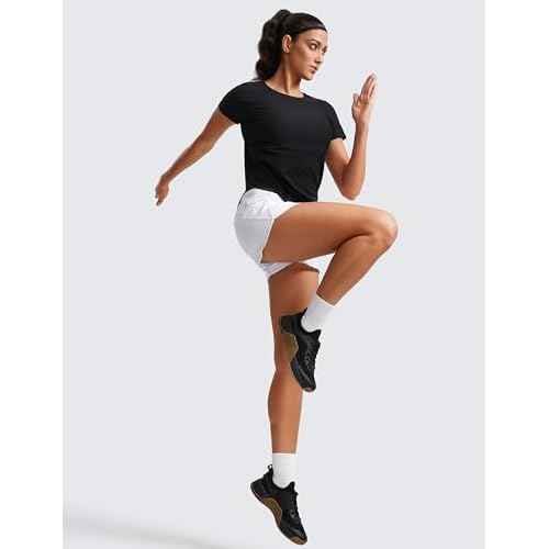 CRZ YOGA Cloudweight Workout Tops for Women Lightweight Athletic Short Sleeve Shirts Gym Running Side Slit T-Shirts